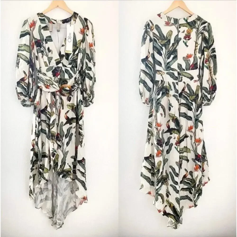 PatBo NWT Tropical Print Off White Floral Hi Low Romper Jumpsuit - Picture 4 of 4